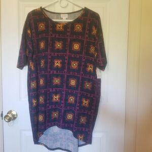 Lularoe Purple, Blue Square Pattern Irma Scoop Neck Tunic Flowy Shirt Sz XSmall